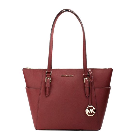 Michael Kors Handbags - NEW Michael Kors Charlotte Dark Cherry Large Top Zip Tote Shoulder Purse Handbag